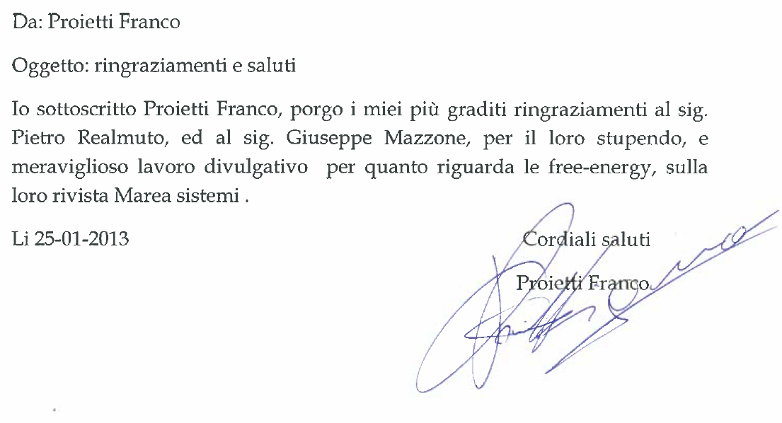 Ringraziamenti di Franco Proietti